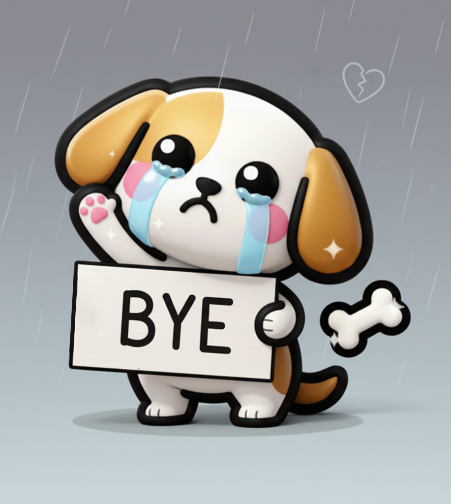 Sad puppy waving goodbye